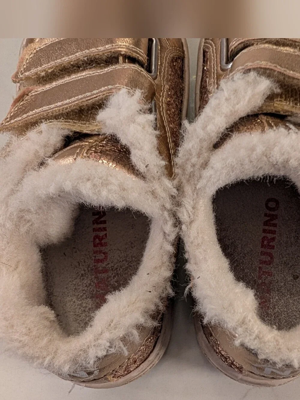 Naturino Rose Gold Glitter Star Sneakers with Faux Fur